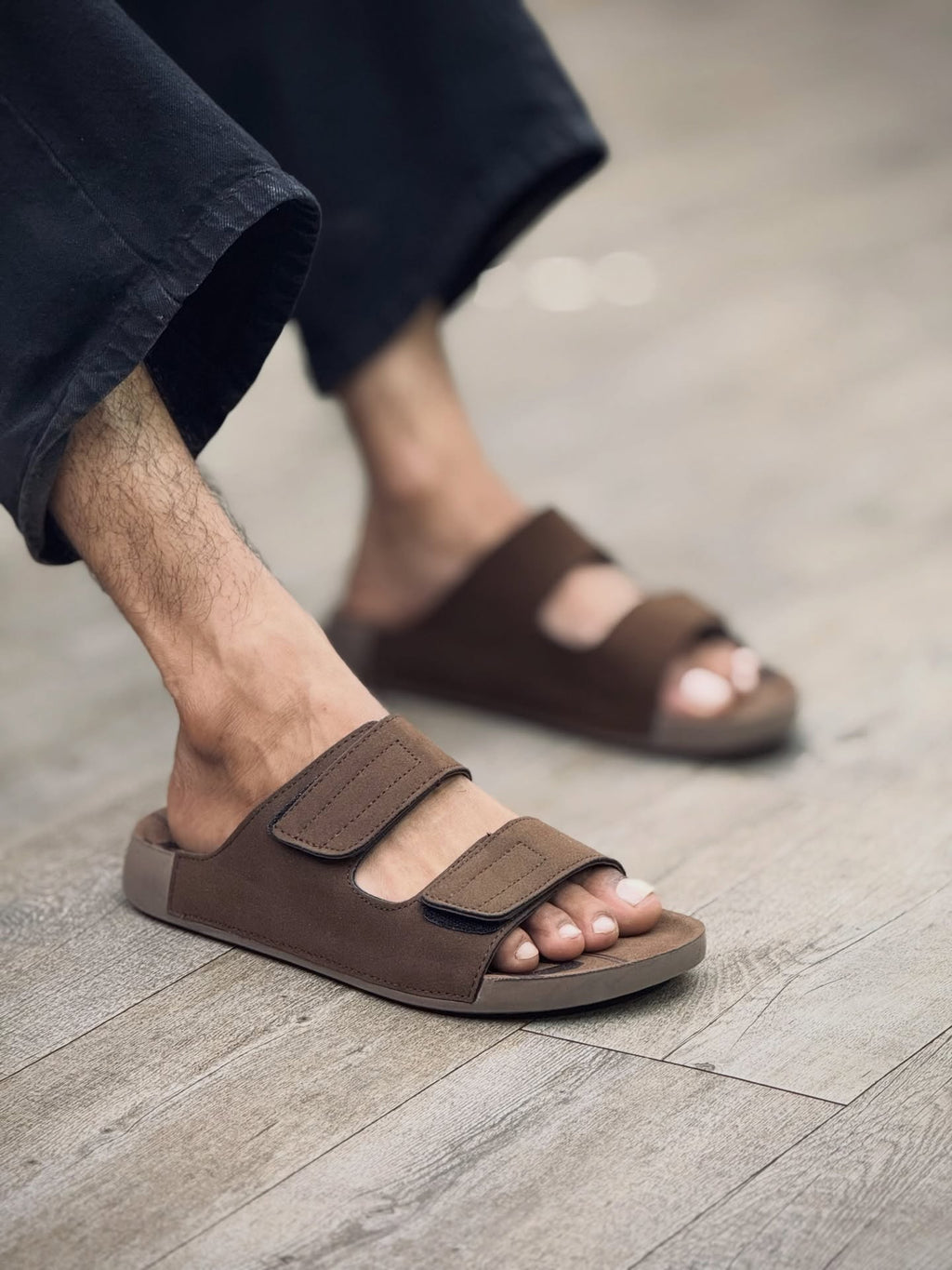 Men's Suede Slide Sandals Adjustable Strap Casual House Slippers