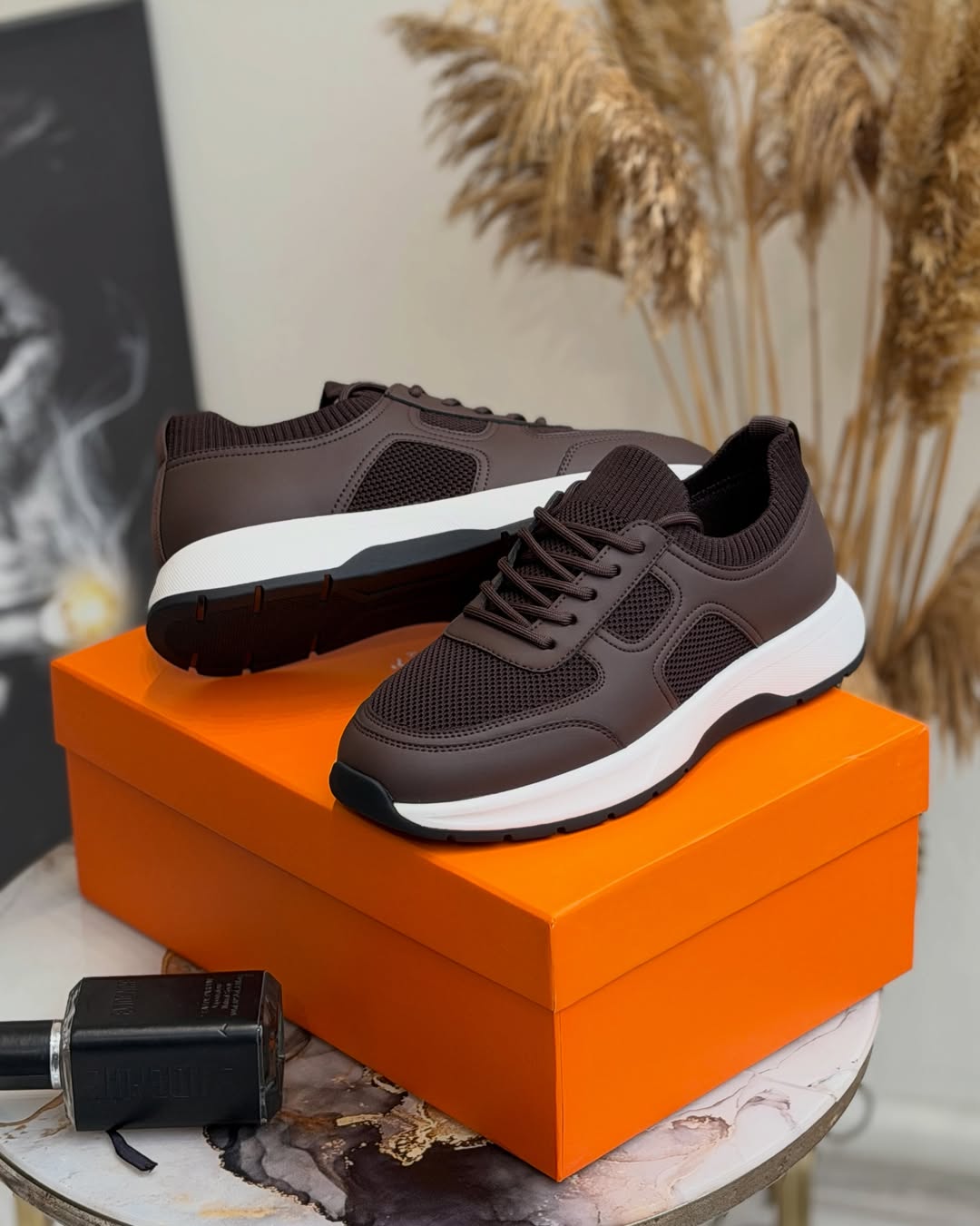 Men's Mesh & Leather Casual Sneakers Breathable Lightweight Running Shoes