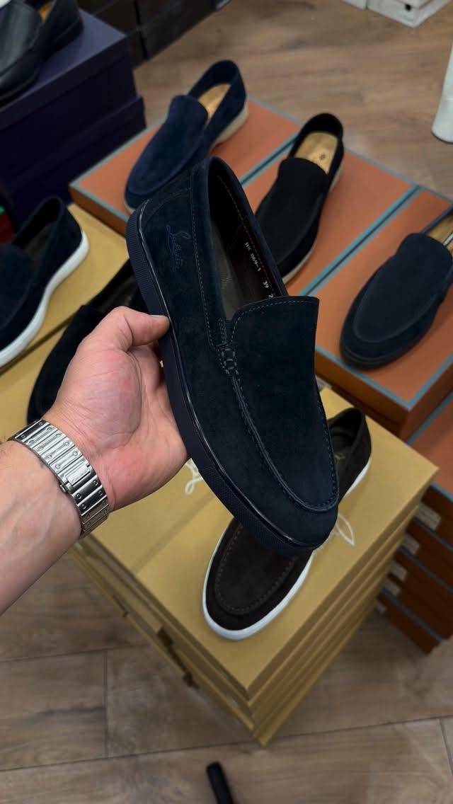 Men's Navy Suede Casual Loafers - Slip-On Business Shoes