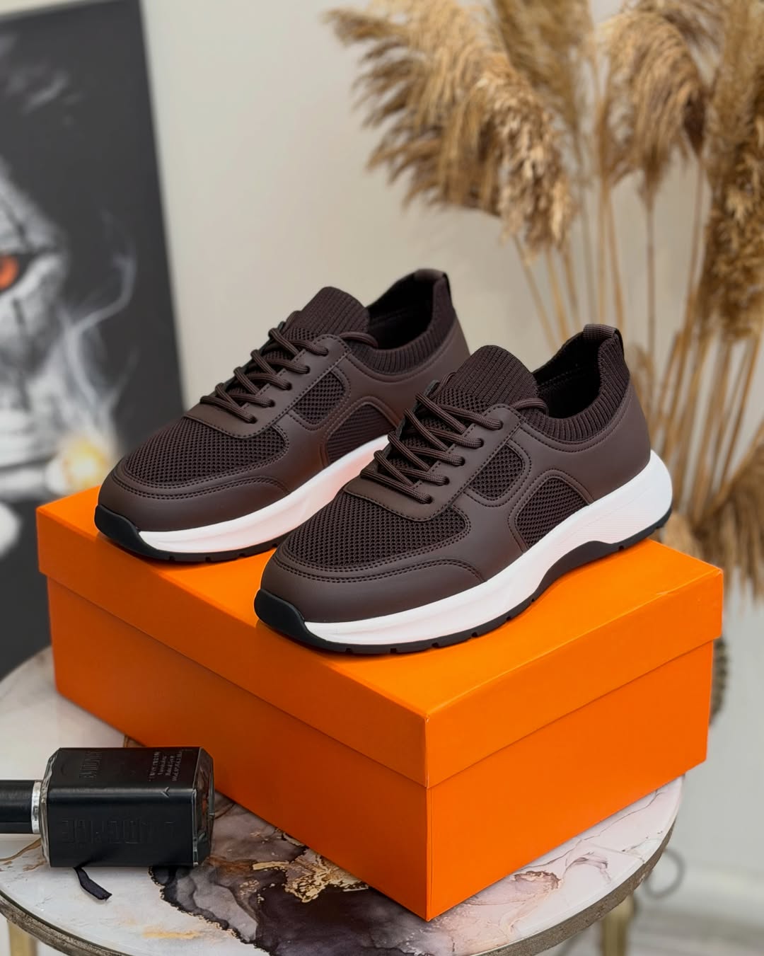 Men's Mesh & Leather Casual Sneakers Breathable Lightweight Running Shoes
