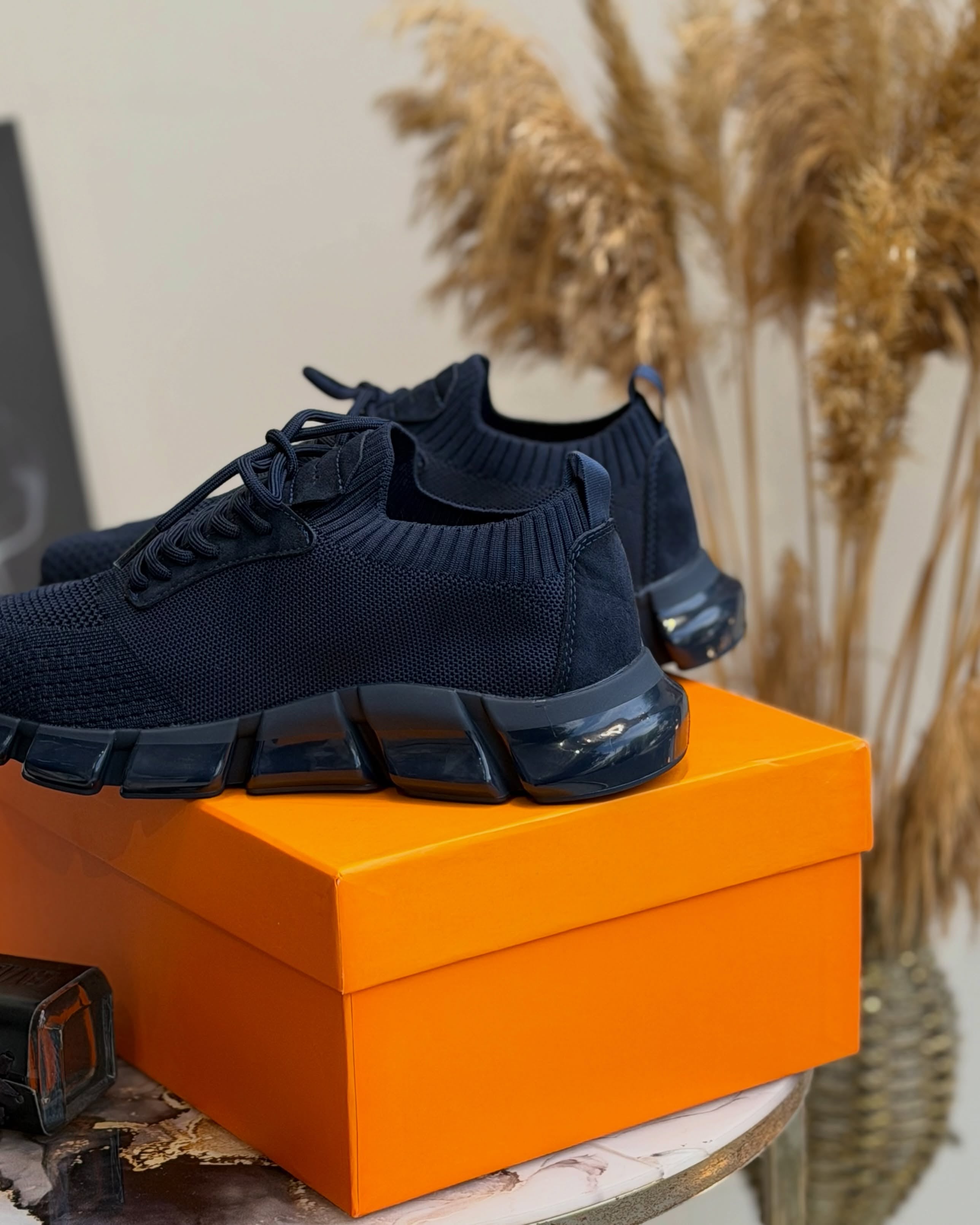 Men's Navy Mesh Knit Sneakers - Breathable Air Cushion Running Shoes