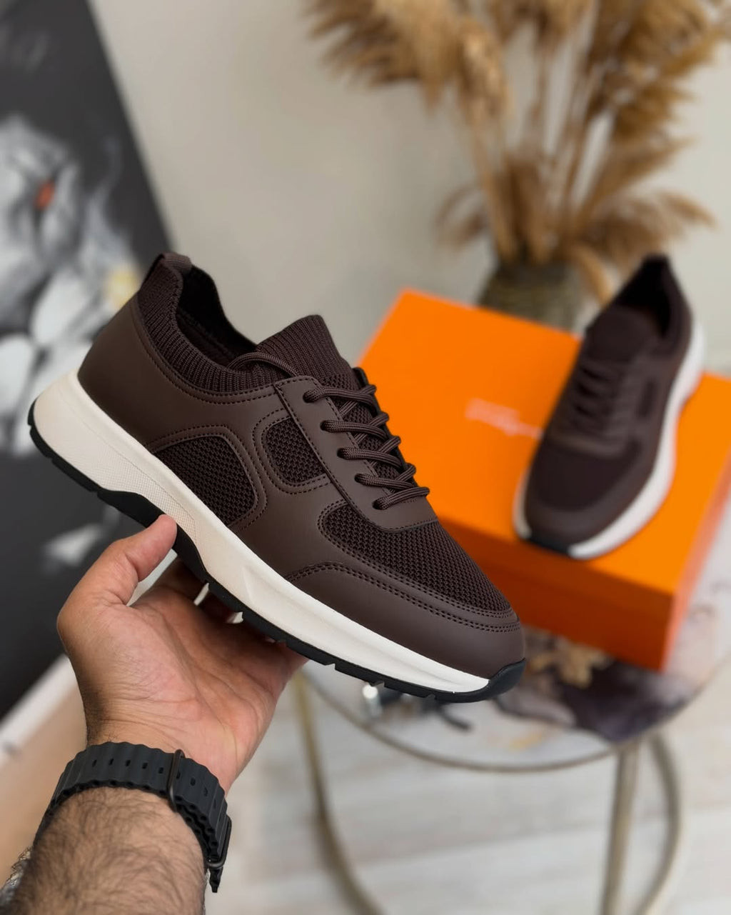 Men's Mesh & Leather Casual Sneakers Breathable Lightweight Running Shoes