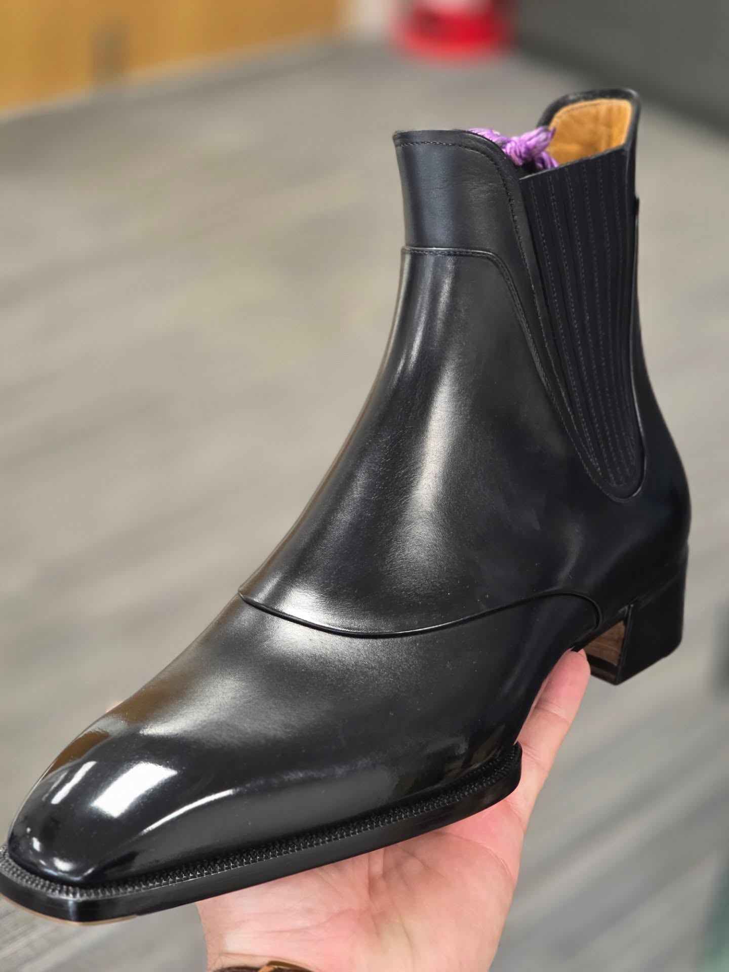 Men's Black Polished Calf Leather Chelsea Boots-Formal Business Ankle Boots