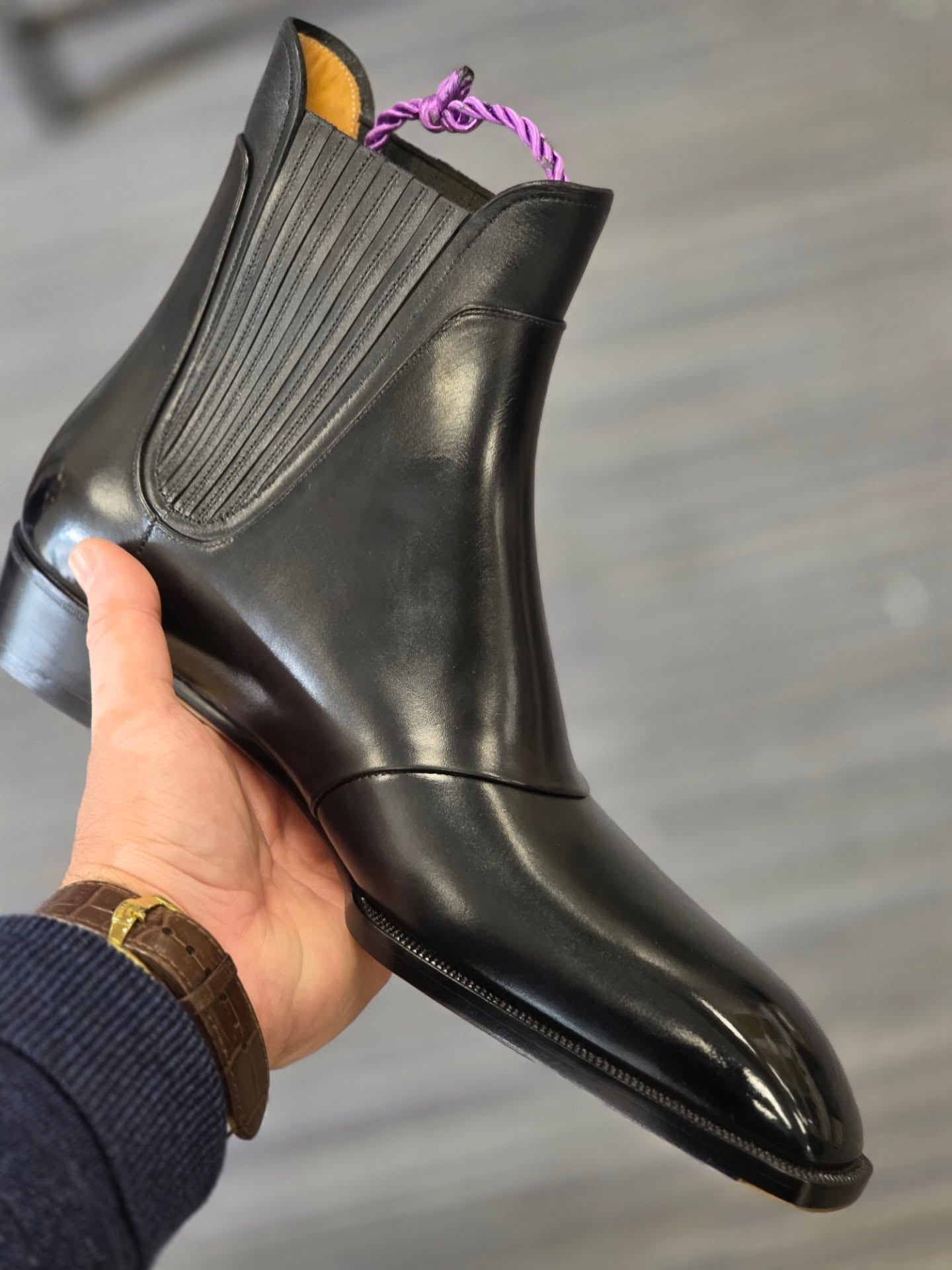 Men's Black Polished Calf Leather Chelsea Boots-Formal Business Ankle Boots