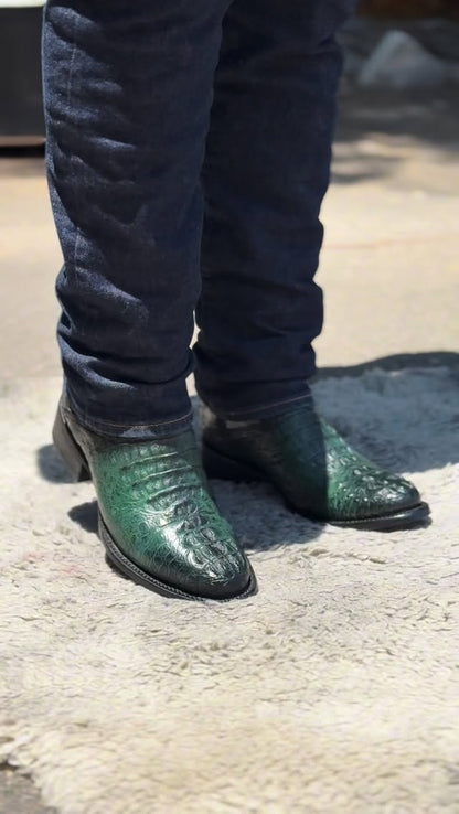 Men's Burgundy Croc-Embossed Western Cowboy Boots - Gradient Vintage Style Mid Calf Boots