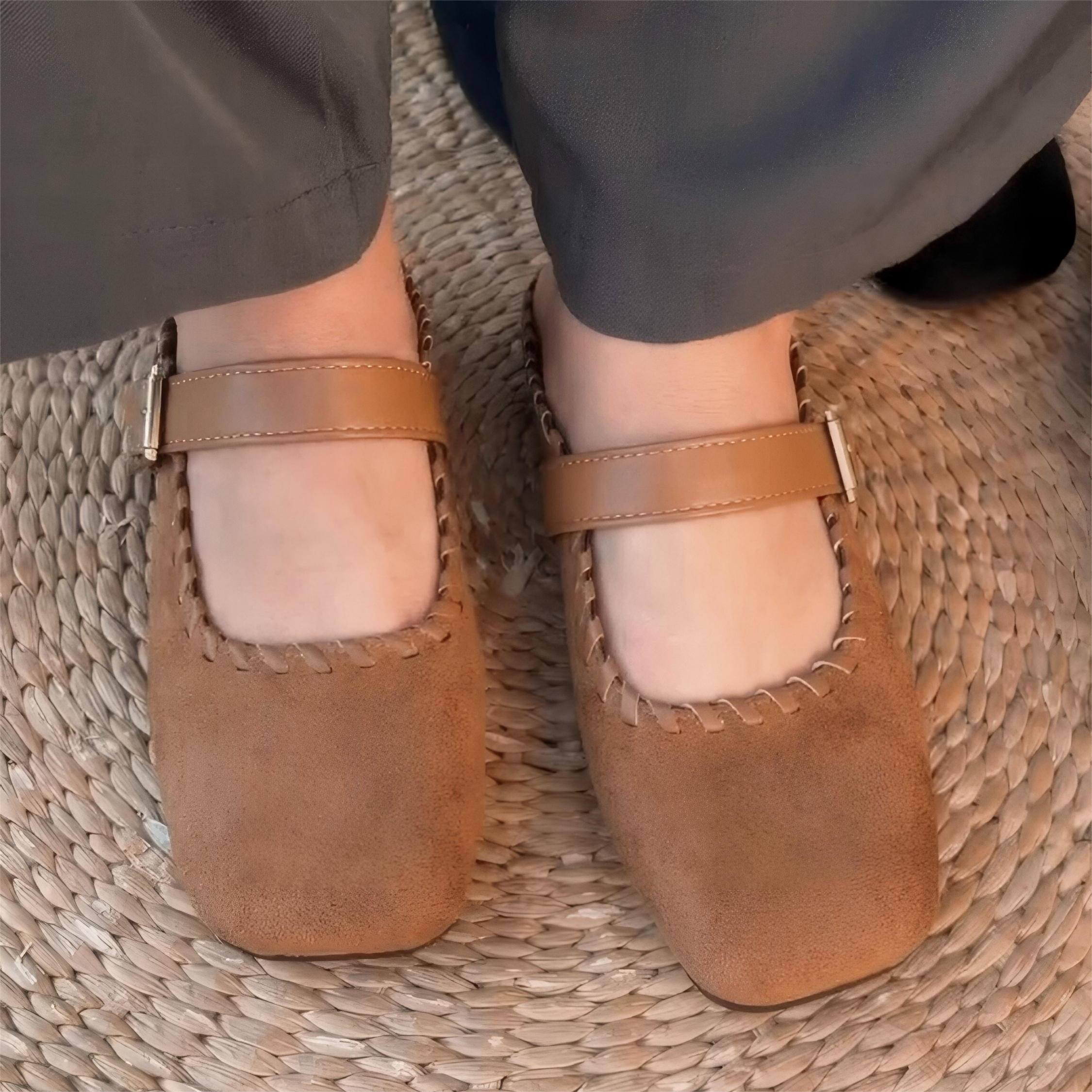 Women's Vintage Suede Mary Jane Mules Flat Backless Slip On Casual