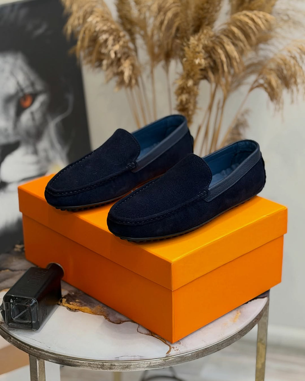 Men's Navy Suede Driving Loafers - Classic Casual Slip-Ons