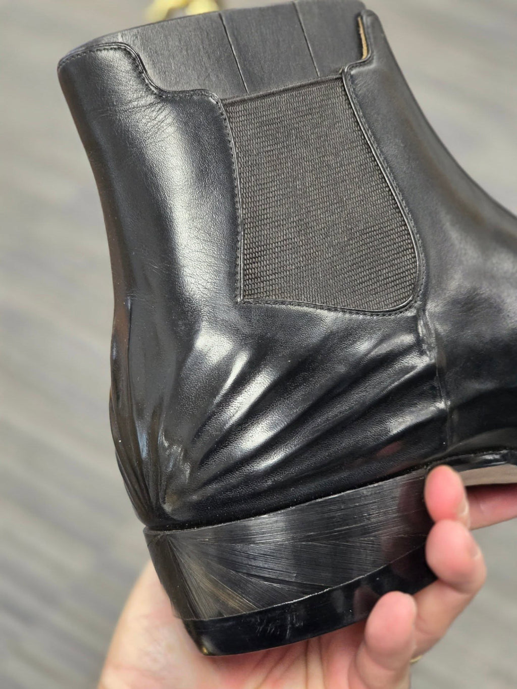 Men's Polished Shiny Leather Chelsea Boots Soft Wrinkle Slip On Formal Ankle Boots