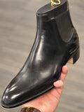 Men's Polished Shiny Leather Chelsea Boots Soft Wrinkle Slip On Formal Ankle Boots