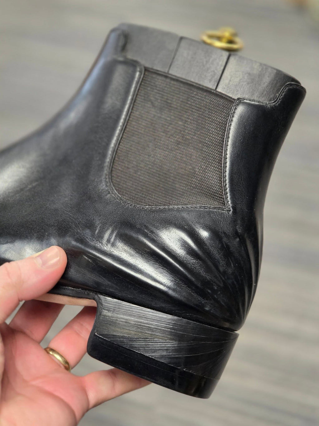 Men's Polished Shiny Leather Chelsea Boots Soft Wrinkle Slip On Formal Ankle Boots