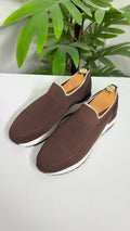 Men's Brown Knit Slip-On Sneakers - Lightweight Casual Walking Shoes
