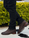 Men's Brown Western Chelsea Boots | Rugged Pull-On Cowboy Ankle Boots With Yellow Pull Tabs