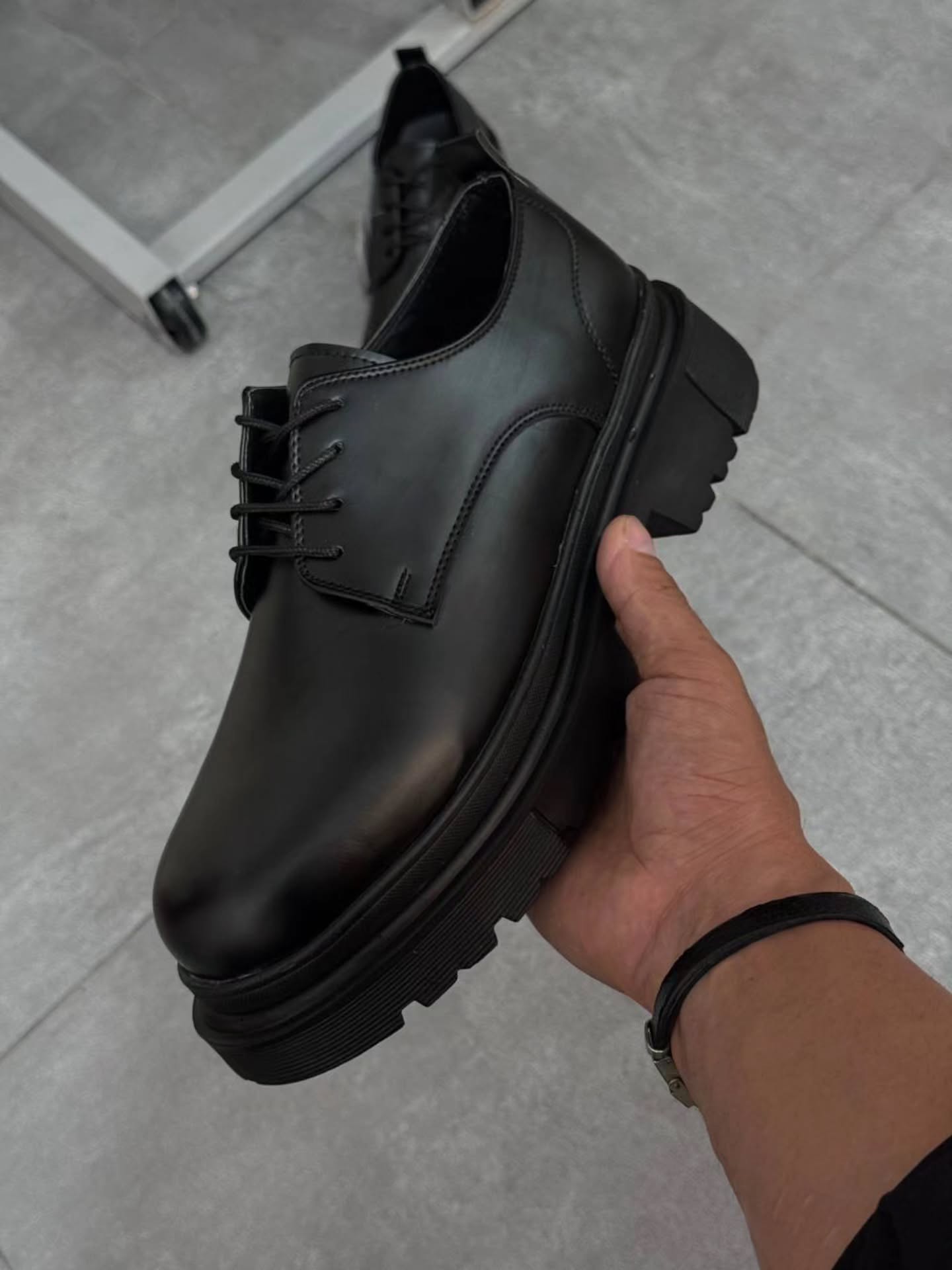 Men's Chunky Platform Derby Shoes, Black Leather Lace-Up Oxfords, Elevated Casual Business Footwear