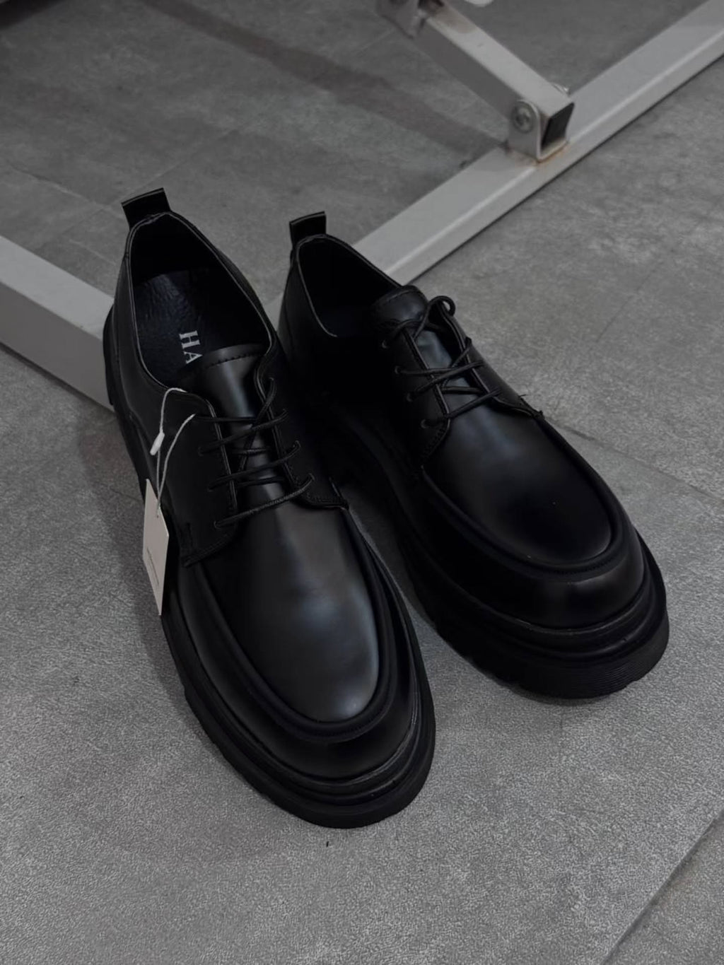 Men's Chunky Platform Derby Shoes, Black Leather Lace-Up Oxfords, Elevated Casual Business Footwear
