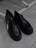 Men's Chunky Platform Derby Shoes, Black Leather Lace-Up Oxfords, Elevated Casual Business Footwear