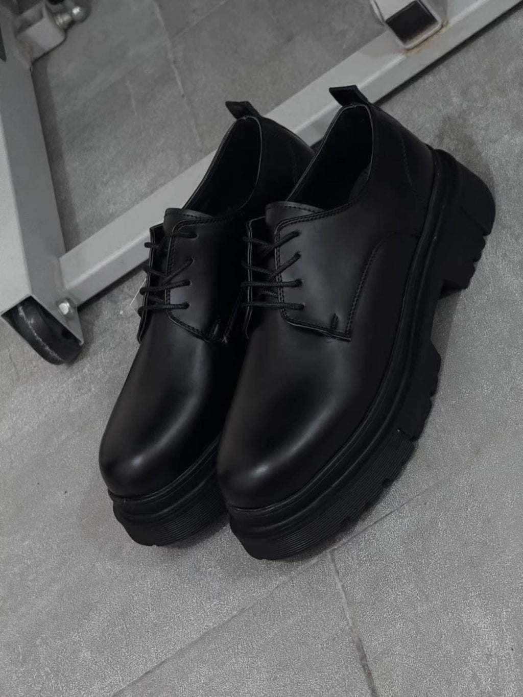 Men's Chunky Platform Derby Shoes, Black Leather Lace-Up Oxfords, Elevated Casual Business Footwear