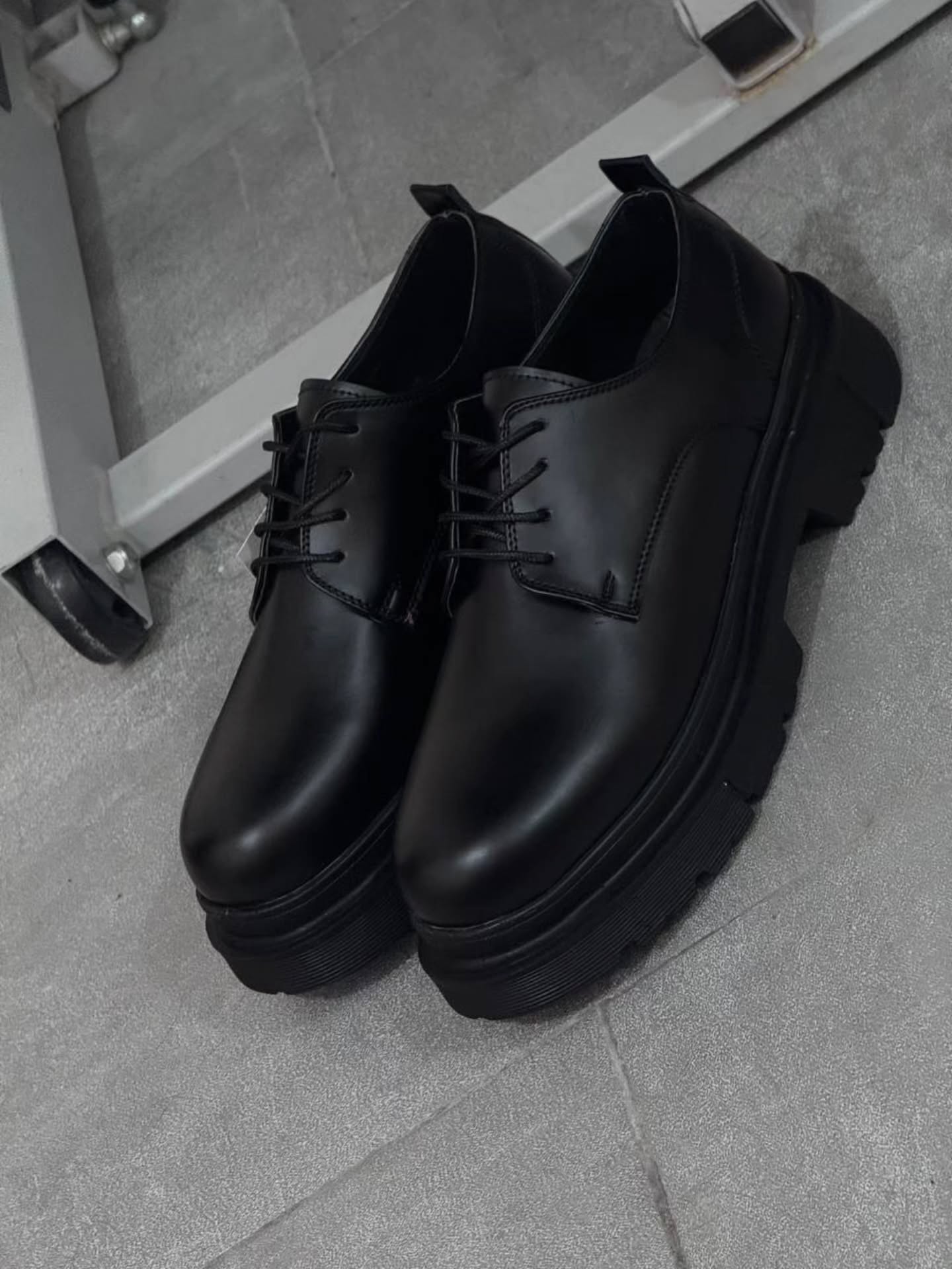 Men's Chunky Platform Derby Shoes, Black Leather Lace-Up Oxfords, Elevated Casual Business Footwear