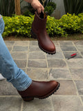 Men's Brown Full-Grain Leather Chelsea Boots - Rugged Lug Sole Western Ankle Boots