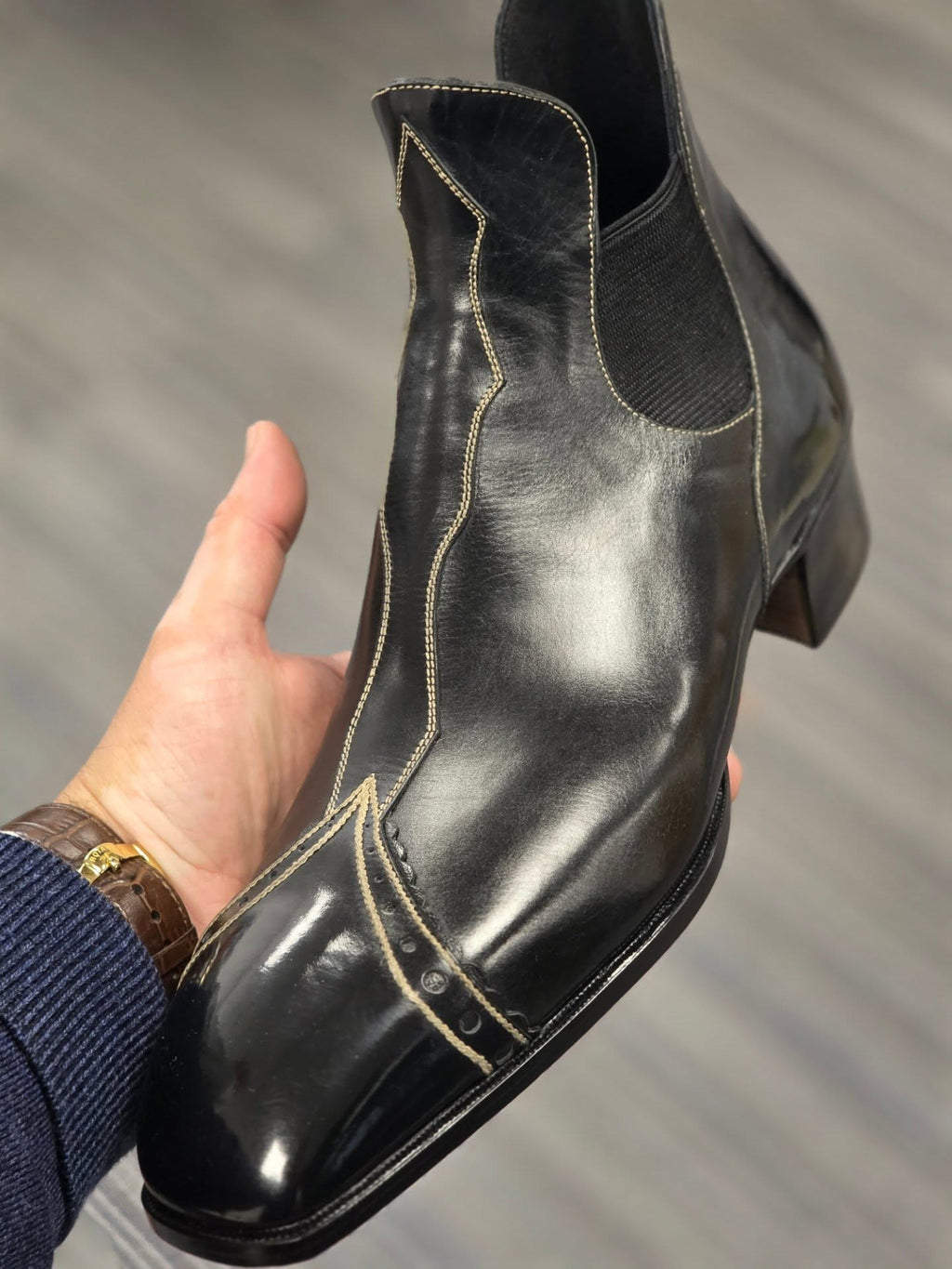 Black Blackline Point-Toe Chelsea Booties