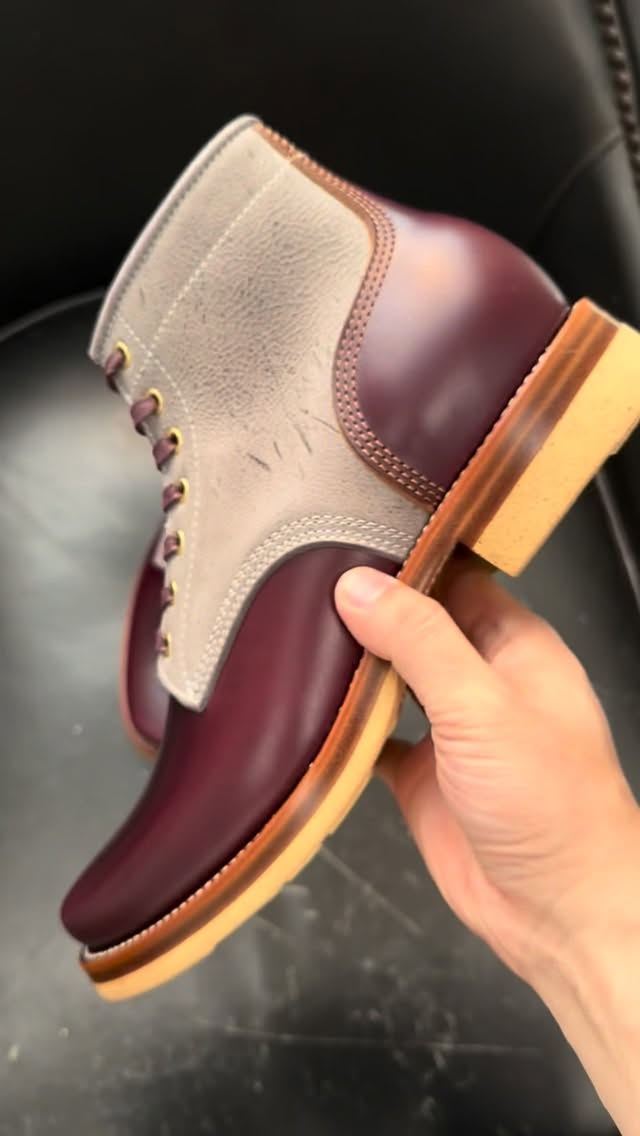 Burgundy & Beige Two-Tone Work Boots