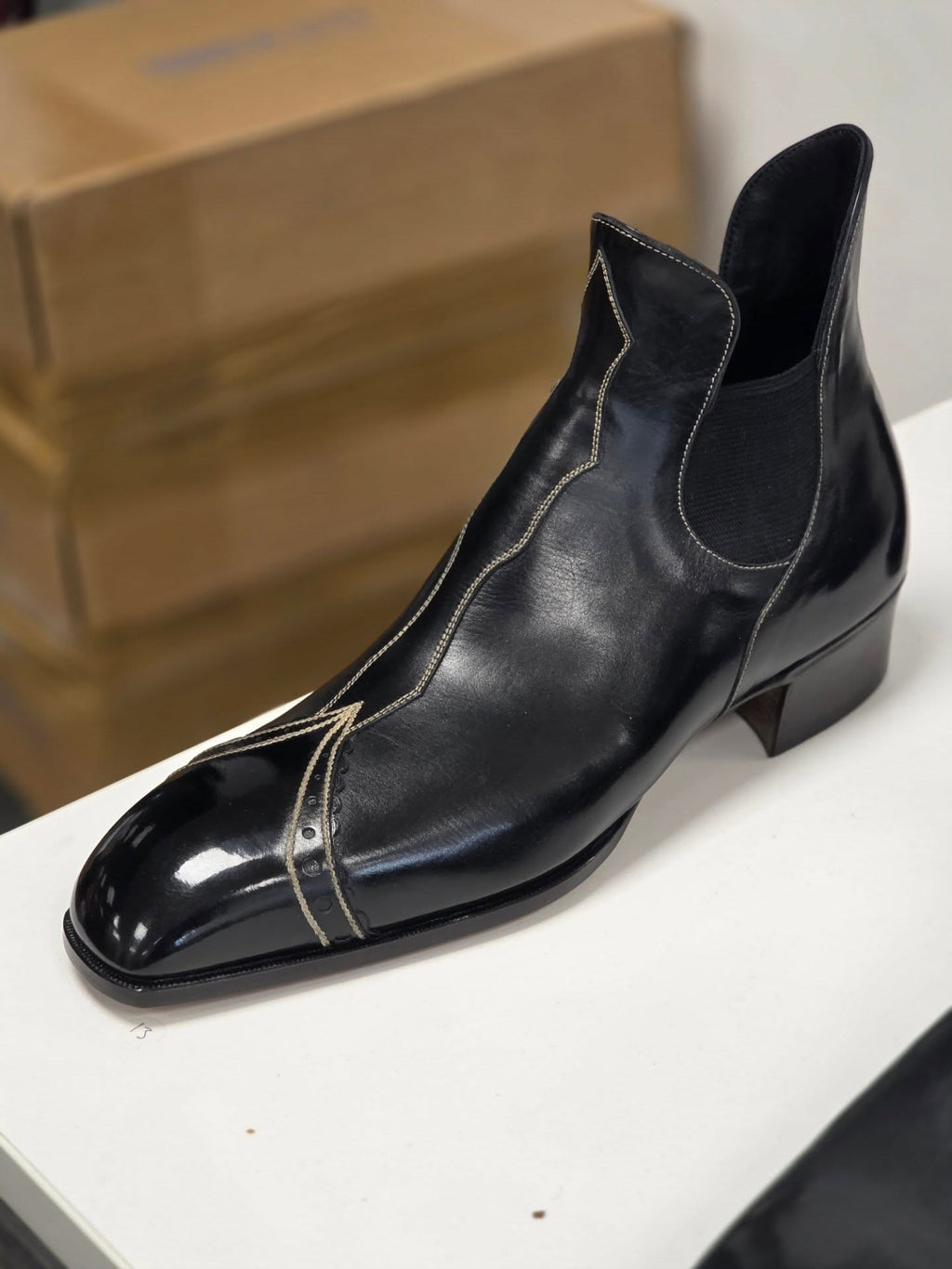 Black Blackline Point-Toe Chelsea Booties