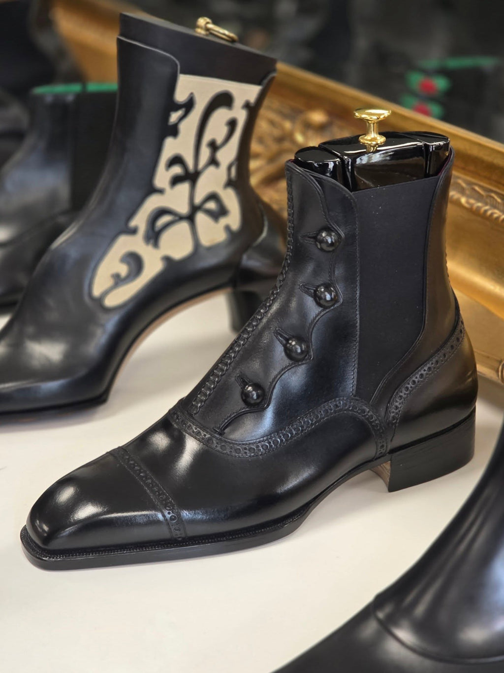 Brogue Button High Top Chelsea Dress Boots Men