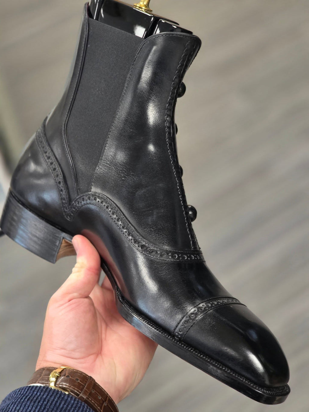 Brogue Button High Top Chelsea Dress Boots Men
