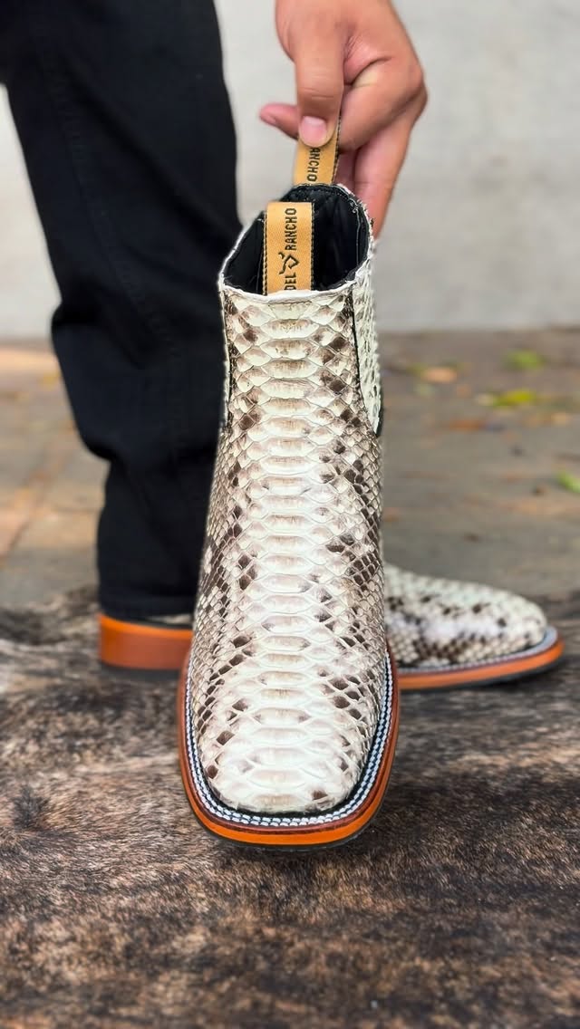 Men's Python Print Western Chelsea Boots | Exotic Snake Skin Pattern Pull-On Ankle Boots