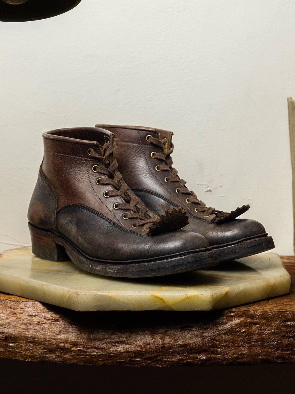 Verdancer Vintage Two-Tone Leather Work Boots - Handcrafted Distressed Lace-Up Combat Boots For Men
