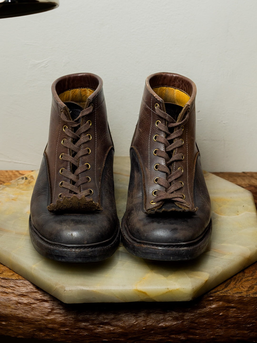 Verdancer Vintage Two-Tone Leather Work Boots - Handcrafted Distressed Lace-Up Combat Boots For Men