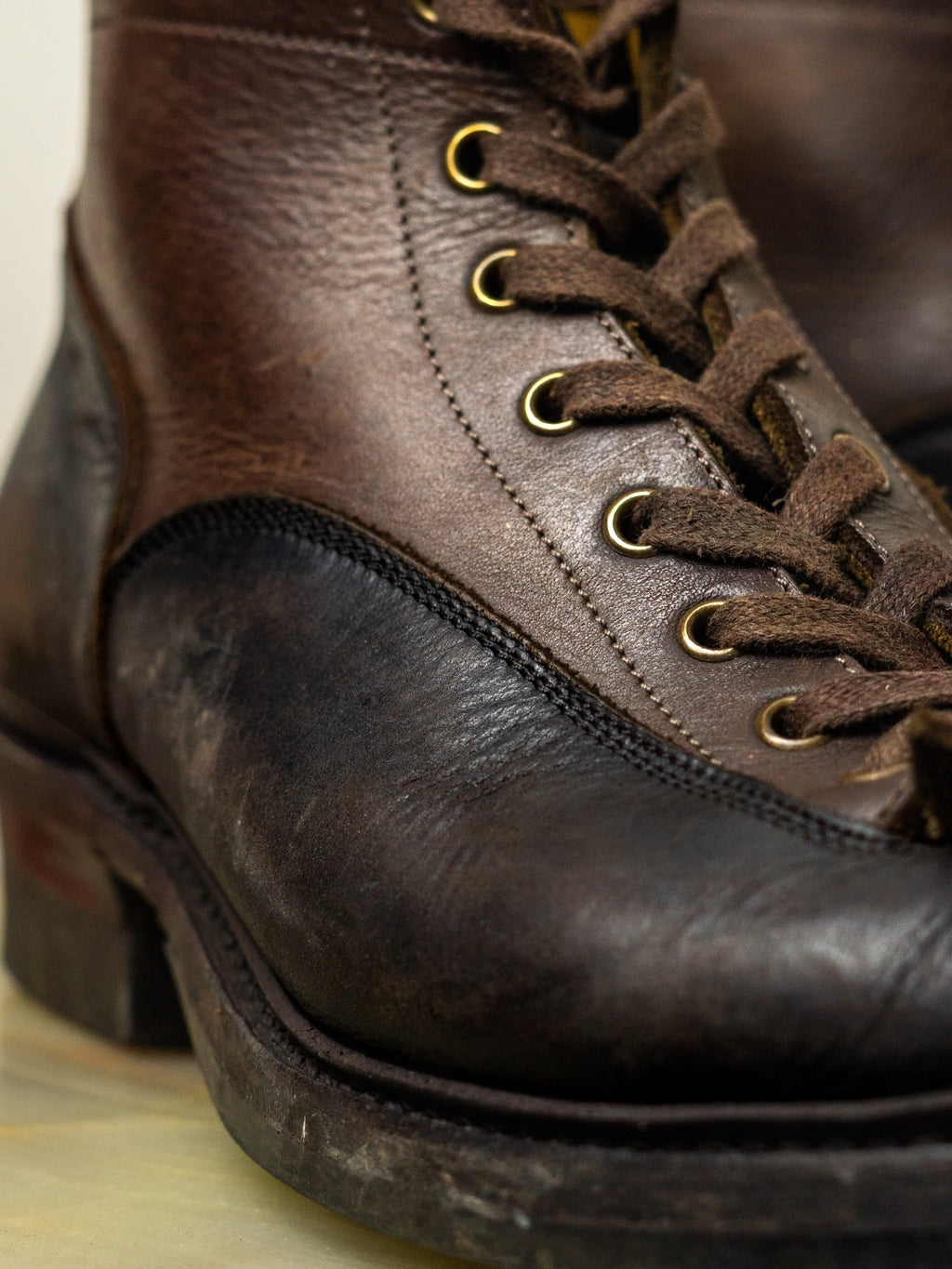 Verdancer Vintage Two-Tone Leather Work Boots - Handcrafted Distressed Lace-Up Combat Boots For Men