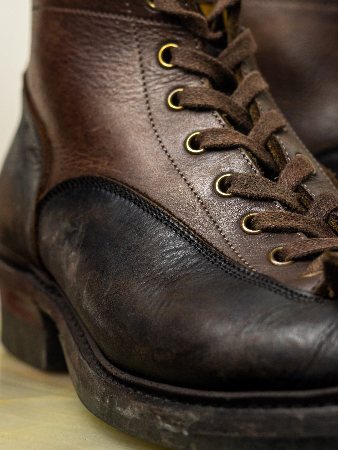 Verdancer Vintage Two-Tone Leather Work Boots - Handcrafted Distressed Lace-Up Combat Boots For Men