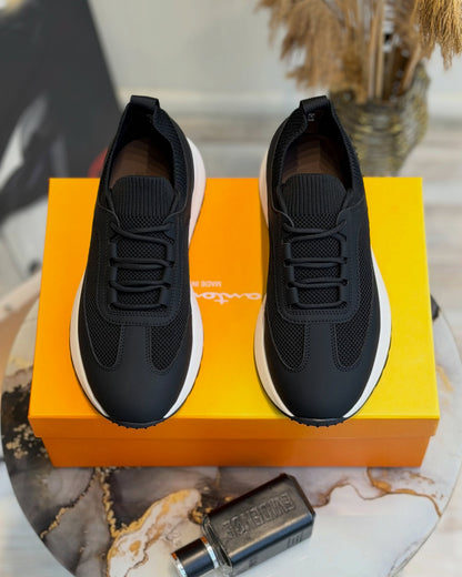 Men's Breathable Knitted Mesh Platform Lightweight Lace-up Walking Sneakers
