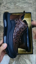 Men's Crocodile-Embossed Leather Air Cushioned Platform High Sneakers-Casual Fashion