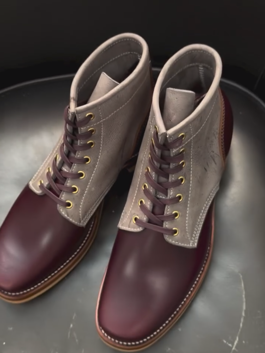 Burgundy & Beige Two-Tone Work Boots