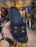 Men's Luxury Metal Buckle Slide Sandals Non-Slip Beach House Slippers