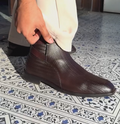 Men Dark Textured Leather Buckle Chelsea Ankle Boots