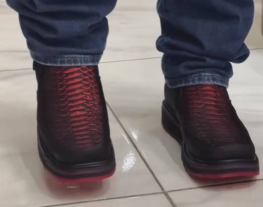 Men's Gradient Red Fish Scale Embossed Side Zip Platform Casual Ankle Boots, Chunky Sole Luxury Boot