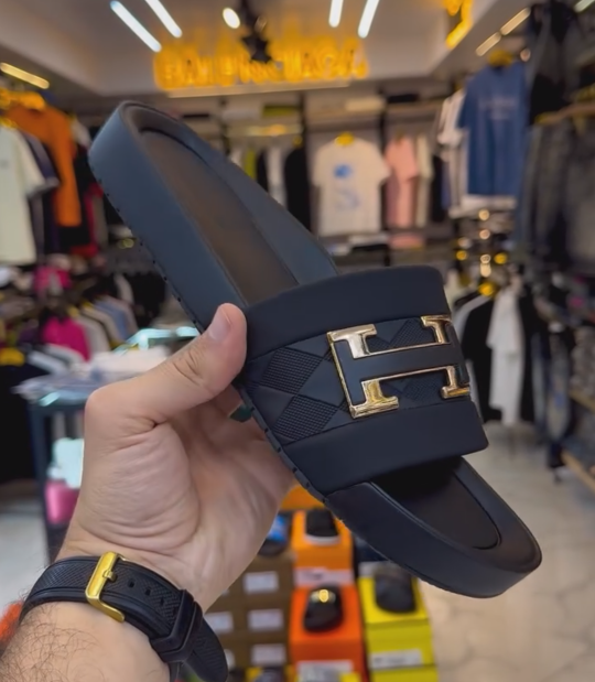 Men's Luxury Metal Buckle Slide Sandals Non-Slip Beach House Slippers