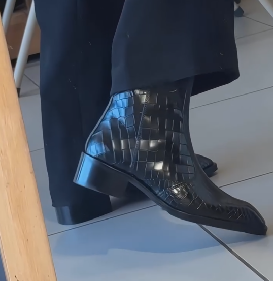 Men's Blue Black Crocodile Embossed Chelsea Boots-Polished Exotic Leather Ankle Boots