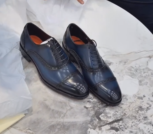 Men's Oxford Shoes Blue Polished Leather Wedding Shoes