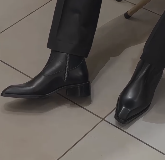 Smooth Black Leather Western Chelsea Boots-Men's Ankle Boots