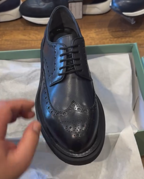 Men's Thick Sole Brogue Oxford Dress Shoes Dark Brown Leather Formal Lace Up Shoes