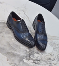 Men's Oxford Shoes Blue Polished Leather Wedding Shoes