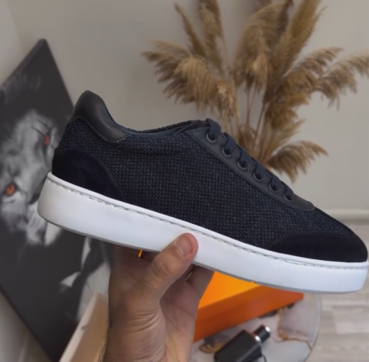 Men's Navy Knit & Suede Casual Sneakers - Low-Top Everyday Shoes
