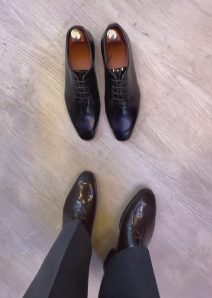 Men's Polished Leather Whole-Cut Oxford Shoes Formal Wedding Dress Shoes