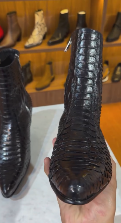 Men's Black Python Heel Western Boots