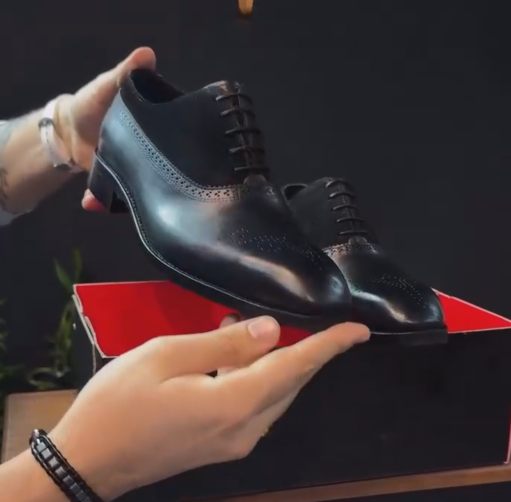 Men's Full Grain Leather Brogue Oxford Dress Shoes, Handcrafted Formal Business Lace Up Footwear