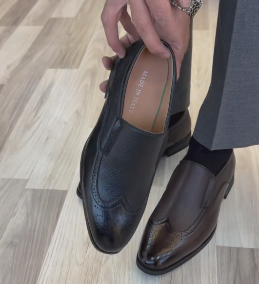 Italian Made Men Wingtip Brogue Leather Loafers