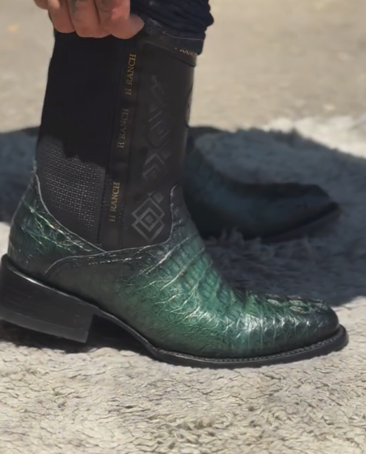 Men's Burgundy Croc-Embossed Western Cowboy Boots - Gradient Vintage Style Mid Calf Boots
